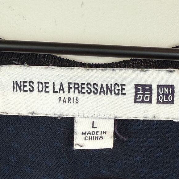 Ines de La Fressange Uniqlo Dress Women's Large Navy Blue Polka Dot Minimalist - Picture 6 of 9